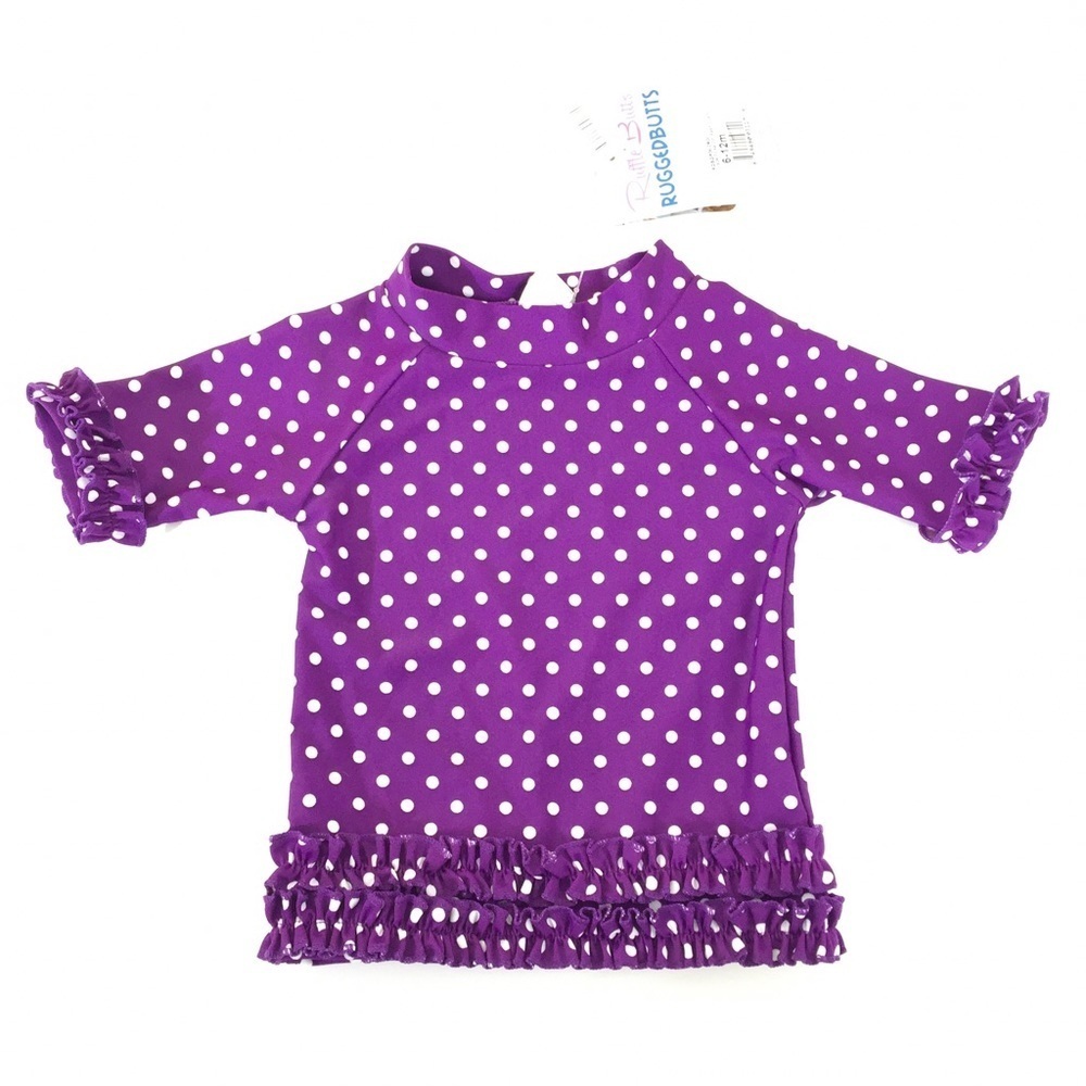 Ruffle Butts Rugged Butts Grape Dot Swim Rashguard